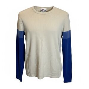 Cevas Color Block Sweater Crewneck 100% Wool Vintage Blue Cream Women L